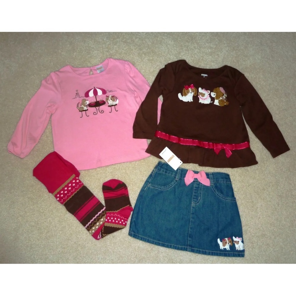 Gymboree Parisian Chic Set Outfit Skirt Tops Tights 3 3T